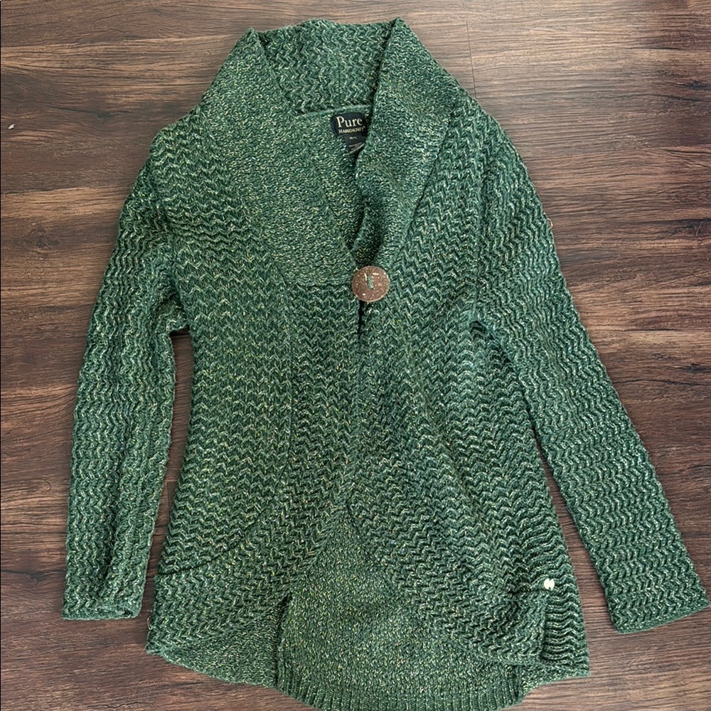 Pure Green Chunky Knit Cardigan Sweater